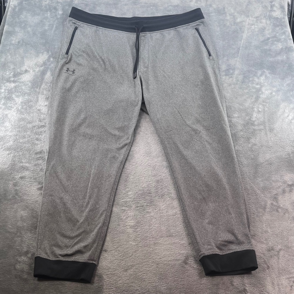 Under Armour Mens 3XL Loose Fit Jogger Pants Grey Black Zipper Pockets Workout